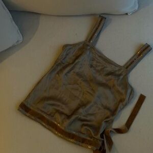 100% silk 90s vintage new look bronze gold with sequin & velvet trim / ribbon